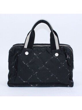 Chanel New Travel Line Mini Boston Nylon Black Handbag Silver